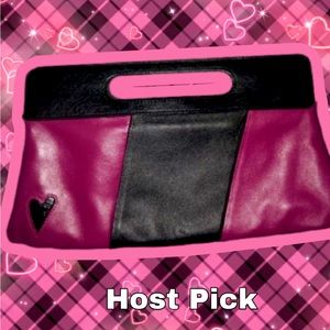 T-Bags Heart Clutch Two Tone Magenta & Black